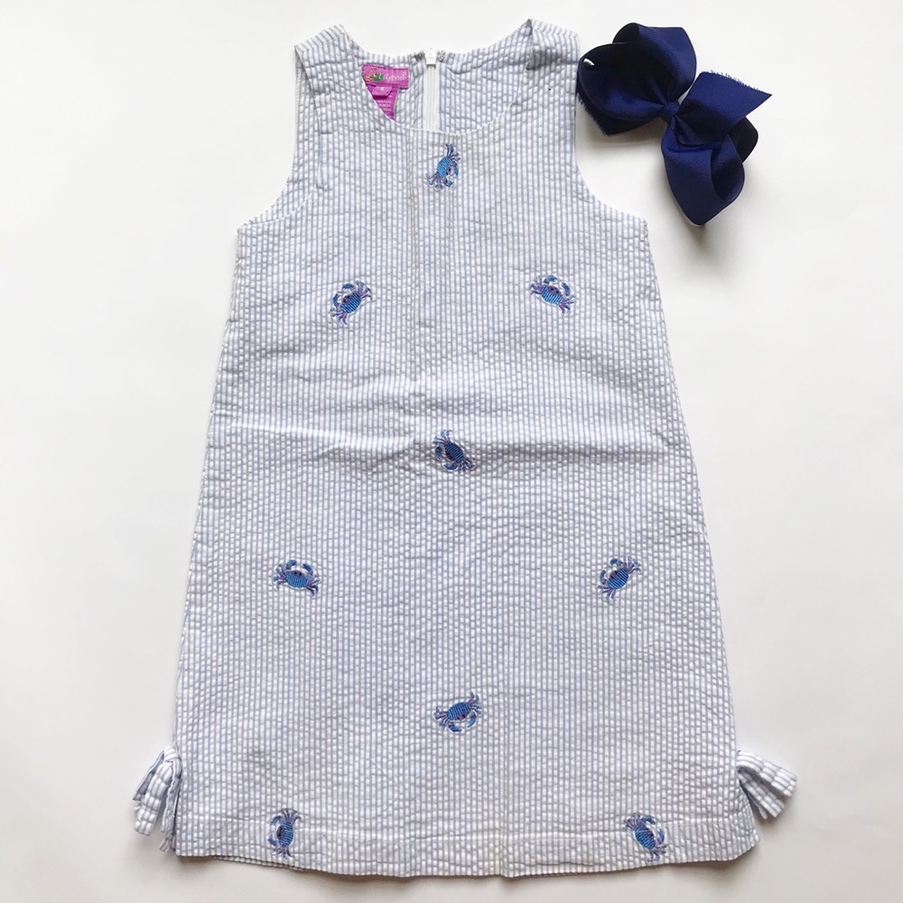 Lilypod Seersucker Dress with Embroidered Crabs
